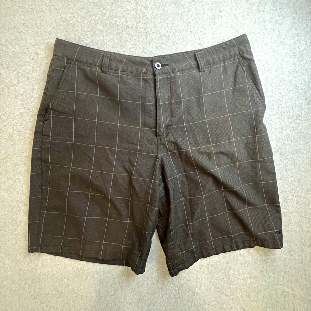 O'Neill Mens Gray Plaid Flat Front Shorts Button Closure Pockets Belt Loops